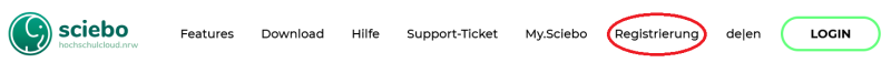 Menüleiste der sciebo-Webseite
